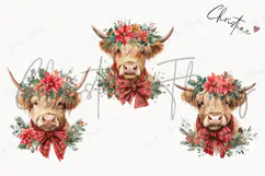 Christmas Highland Cow Clipart | Christmas PNG Product Image 3