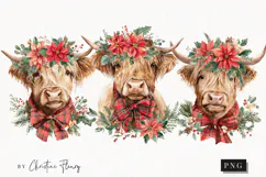 Christmas Highland Cow Clipart | Christmas PNG Product Image 1