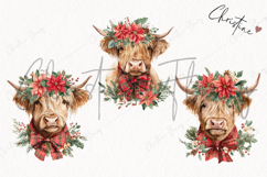Christmas Highland Cow Clipart | Christmas PNG Product Image 3