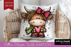 Highland Cow Pillow Sublimation - Whimsical Christmas Pillow Product Image 1