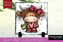 Highland Cow Slate PNG - Whimsical Christmas Square Slate Product Image 1