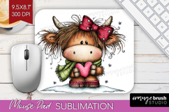 Highland Cow Mouse Pad Sublimation - Whimsical Christmas PNG Product Image 1