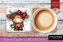 Highland Cow Square Coaster - Whimsical Christmas Coaster Product Image 1