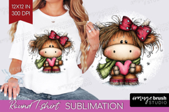 Highland Cow Round Tshirt Background - Whimsical Christmas Product Image 1