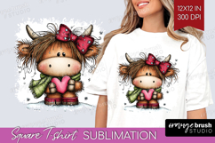 Highland Cow Square Tshirt Background - Whimsical Christmas Product Image 1