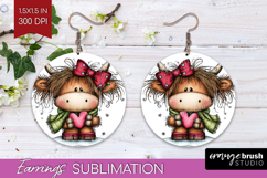 Highland Cow Round Earrings - Whimsical Christmas PNG Product Image 1