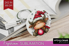Highland Cow Keychain PNG - Whimsical Christmas Keychain Product Image 1