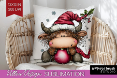 Highland Cow Pillow Sublimation - Whimsical Christmas Pillow Product Image 1