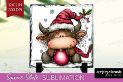 Highland Cow Slate PNG - Whimsical Christmas Square Slate Product Image 1