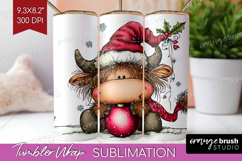 Highland Cow Tumbler Wrap - Whimsical Christmas Tumbler PNG Product Image 1