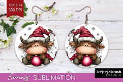 Highland Cow Round Earrings - Whimsical Christmas PNG Product Image 1