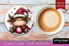 Highland Cow Round Coaster - Whimsical Christmas Coaster PNG Product Image 1