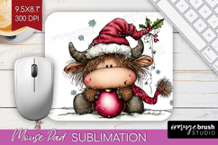 Highland Cow Mouse Pad Sublimation - Whimsical Christmas PNG Product Image 1