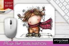Highland Cow Mouse Pad Sublimation - Whimsical Christmas PNG Product Image 1