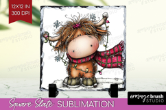 Highland Cow Slate PNG - Whimsical Christmas Square Slate Product Image 1