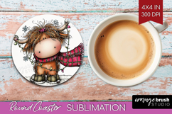 Highland Cow Round Coaster - Whimsical Christmas Coaster PNG Product Image 1