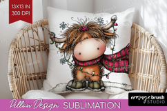 Highland Cow Pillow Sublimation - Whimsical Christmas Pillow Product Image 1