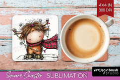Highland Cow Square Coaster - Whimsical Christmas Coaster Product Image 1