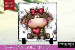 Highland Cow Slate PNG - Whimsical Christmas Square Slate Product Image 1