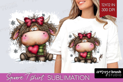 Highland Cow Square Tshirt Background - Whimsical Christmas Product Image 1