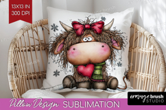 Highland Cow Pillow Sublimation - Whimsical Christmas Pillow Product Image 1