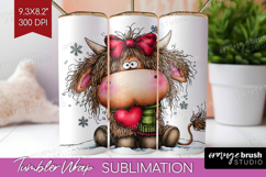 Highland Cow Tumbler Wrap - Whimsical Christmas Tumbler PNG Product Image 1