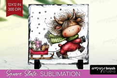 Highland Cow Slate PNG - Whimsical Christmas Square Slate Product Image 1