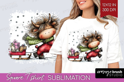 Highland Cow Square Tshirt Background - Whimsical Christmas Product Image 1