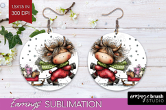 Highland Cow Round Earrings - Whimsical Christmas PNG Product Image 1