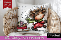 Highland Cow Pillow Sublimation - Whimsical Christmas Pillow Product Image 1