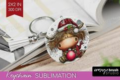 Highland Cow Keychain PNG - Whimsical Christmas Keychain Product Image 1