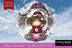 Highland Cow Wind Spinner Sublimation PNG - Whimsical Round Product Image 1