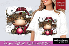 Highland Cow Square Tshirt Background - Whimsical Christmas Product Image 1