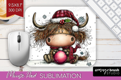 Highland Cow Mouse Pad Sublimation - Whimsical Christmas PNG Product Image 1