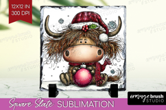 Highland Cow Slate PNG - Whimsical Christmas Square Slate Product Image 1