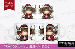 Highland Cow Mug Wrap - Whimsical Christmas Mug PNG Product Image 1