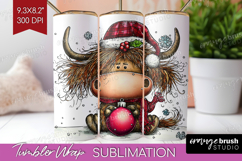 Highland Cow Tumbler Wrap - Whimsical Christmas Tumbler PNG Product Image 1