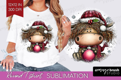 Highland Cow Round Tshirt Background - Whimsical Christmas Product Image 1