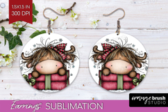 Highland Cow Round Earrings - Whimsical Christmas PNG Product Image 1