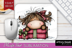 Highland Cow Mouse Pad Sublimation - Whimsical Christmas PNG Product Image 1