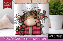 Highland Cow Tumbler Wrap - Whimsical Christmas Tumbler PNG Product Image 1