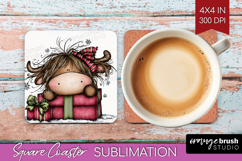 Highland Cow Square Coaster - Whimsical Christmas Coaster Product Image 1