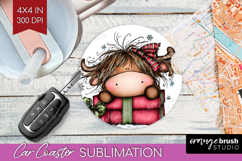 Highland Cow Car Coaster - Whimsical Christmas Coaster PNG Product Image 1