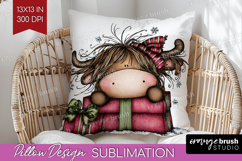 Highland Cow Pillow Sublimation - Whimsical Christmas Pillow Product Image 1