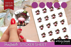 Highland Cow Round Sticker - Whimsical Christmas Printable Product Image 1