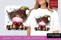 Highland Cow Square Tshirt Background - Whimsical Christmas Product Image 1