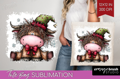 Highland Cow Tote Bag - Whimsical Christmas Tote Bag PNG Product Image 1