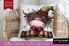 Highland Cow Pillow Sublimation - Whimsical Christmas Pillow Product Image 1