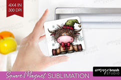 Highland Cow Magnet Sublimation - Whimsical Christmas Square Product Image 1