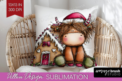 Highland Cow Pillow Sublimation - Whimsical Christmas Pillow Product Image 1